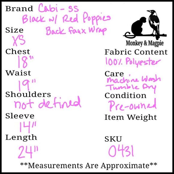 CABI Flanders Top Red Poppy Print Floral Blouse Short Sleeve Back Faux Wrap XS - Picture 9 of 9